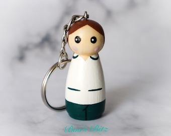 Occupational Therapist Peg Doll Keyring / Charm 4.3cm (personalised) NHS key worker Handmade