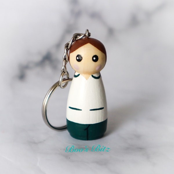 Occupational Therapist Peg Doll Keyring / Charm 4.3cm (personalised) NHS key worker Handmade