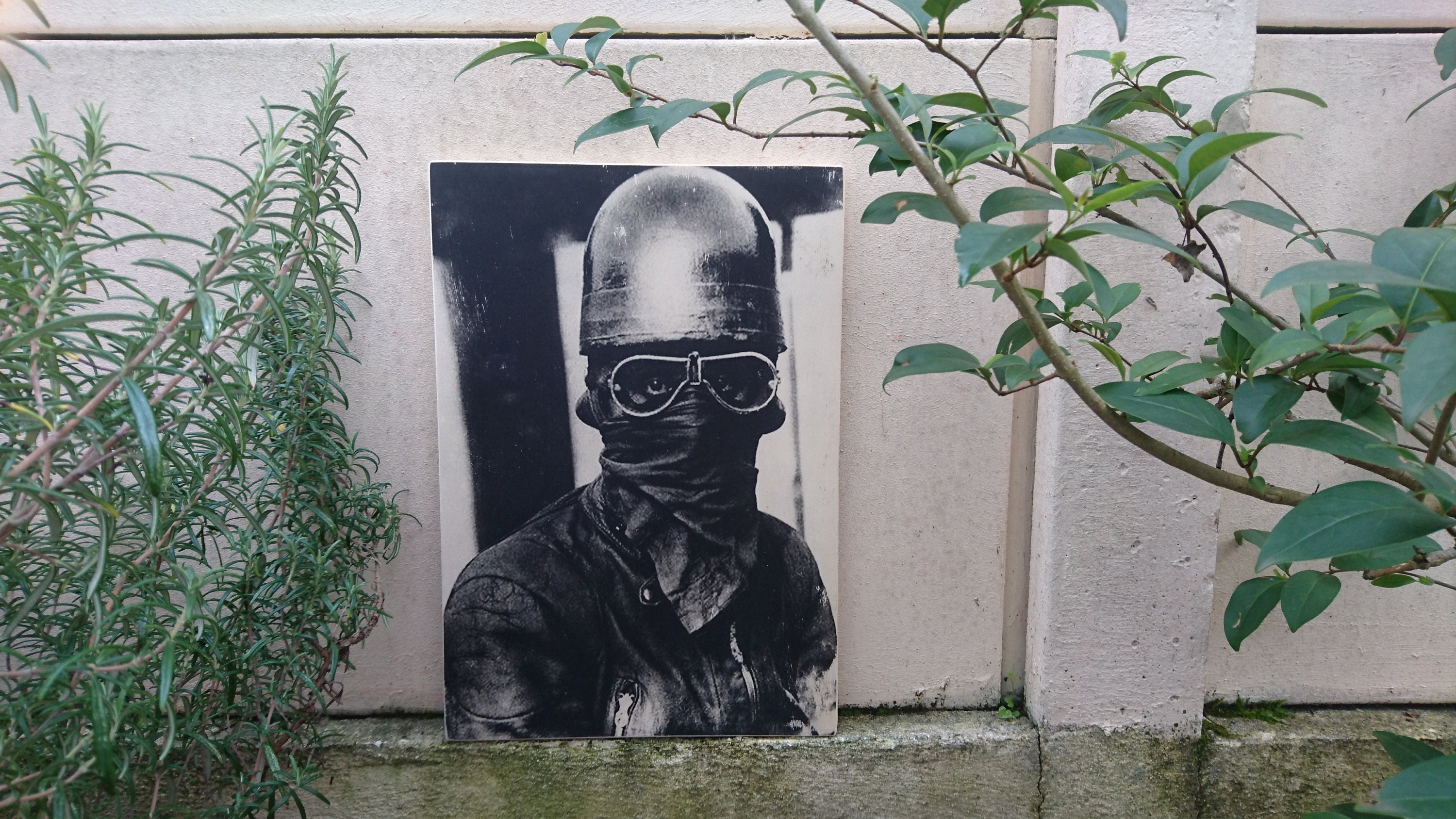 Motocyclist Old School. Impression sur Bois. Print in Wood. Transfert Déco Vintage. Murale. Homemade