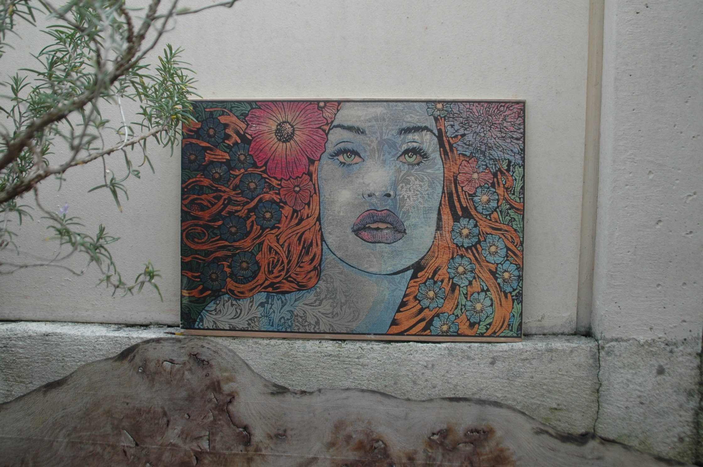 Woman Colors. Impression sur Bois. Print in Wood. Transfert Déco Vintage. Murale.