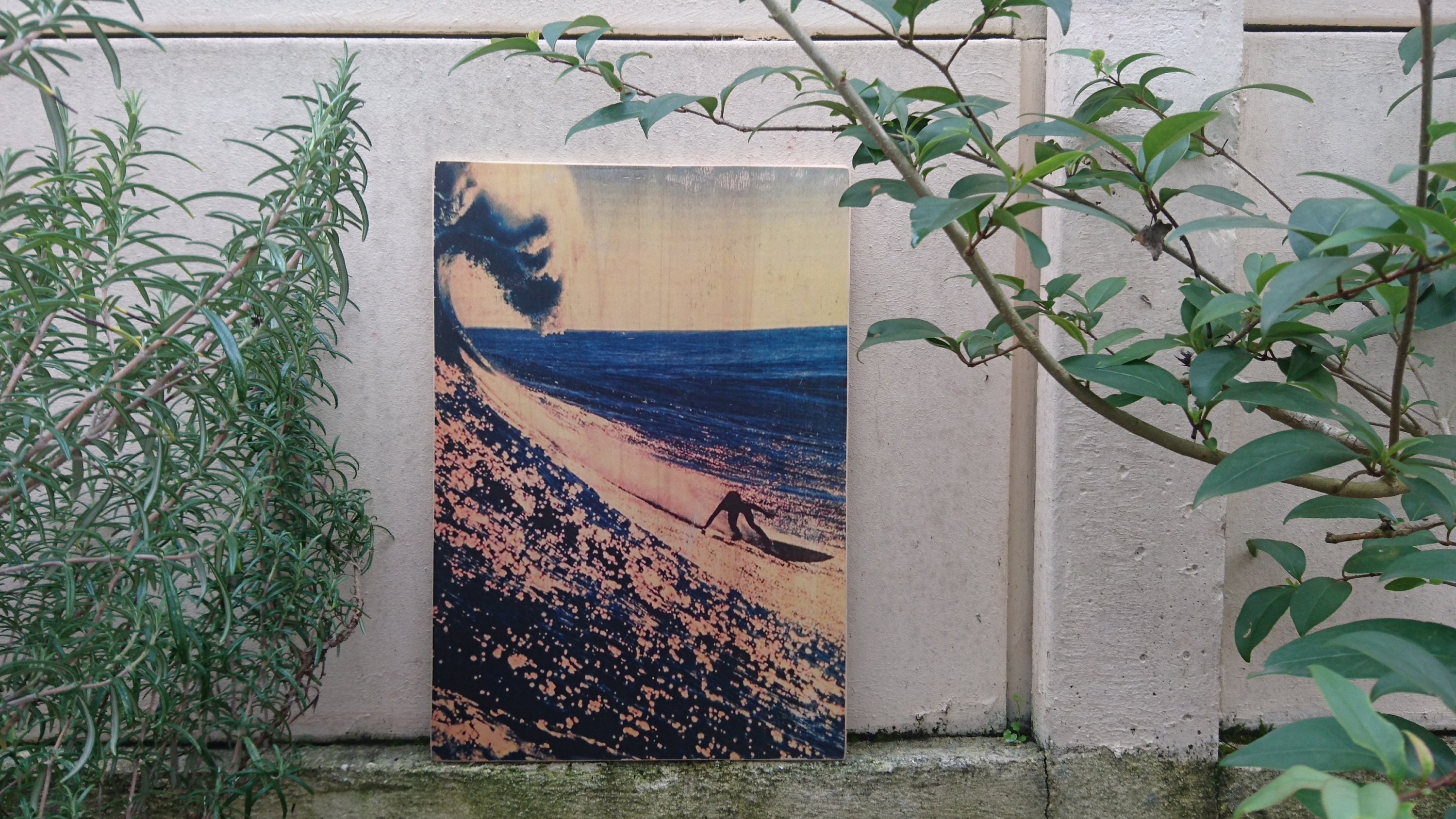 Surf Vintage. Impression sur Bois. Print in Wood. Transfert Déco Murale. Homemade.