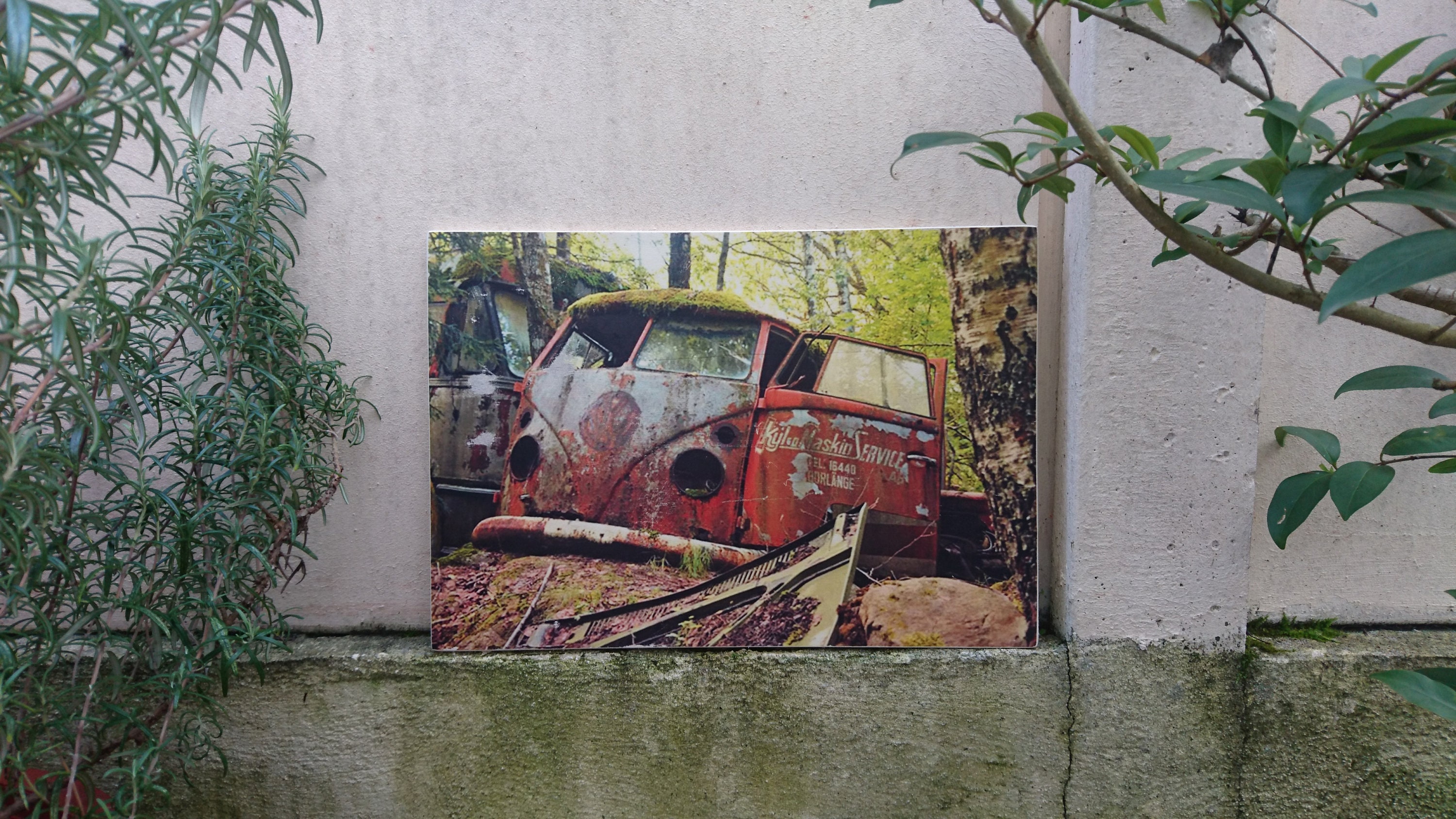 Combi Rusty. Impression sur Bois . Print in Wood. Transfert Bois. Déco Vintage Murale.