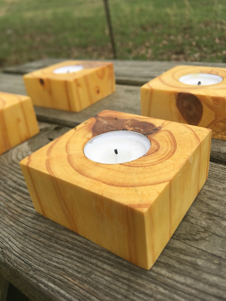 Rustic Wooden Tea Light Candle Holder, Wedding Etsy