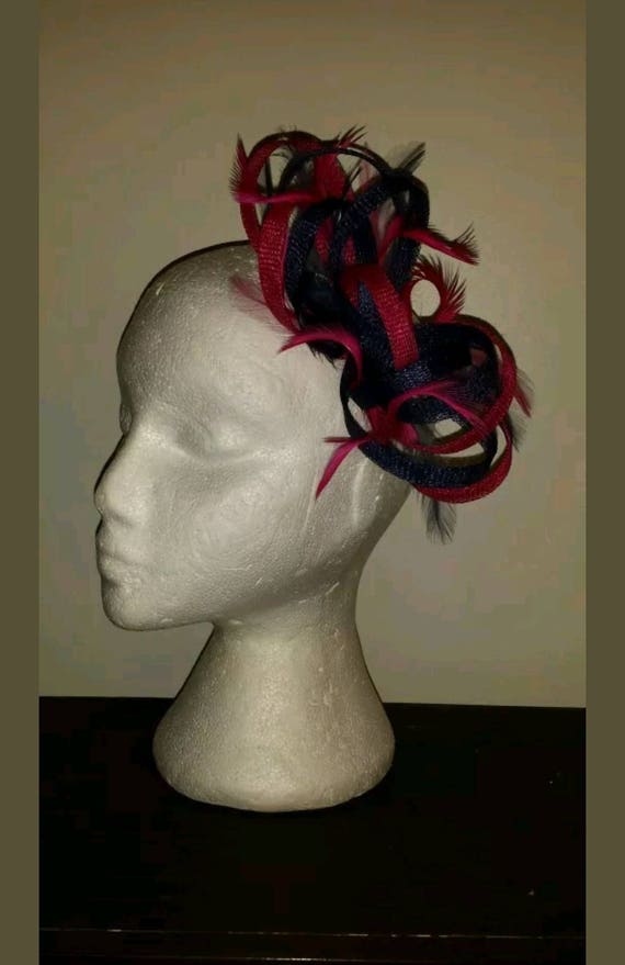 Navy and Cerise/fuschia Pink Fascinator 