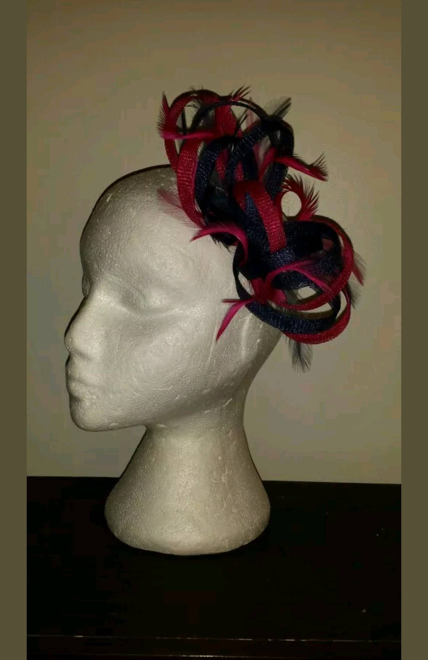 Navy and cerise/fuschia pink fascinator 