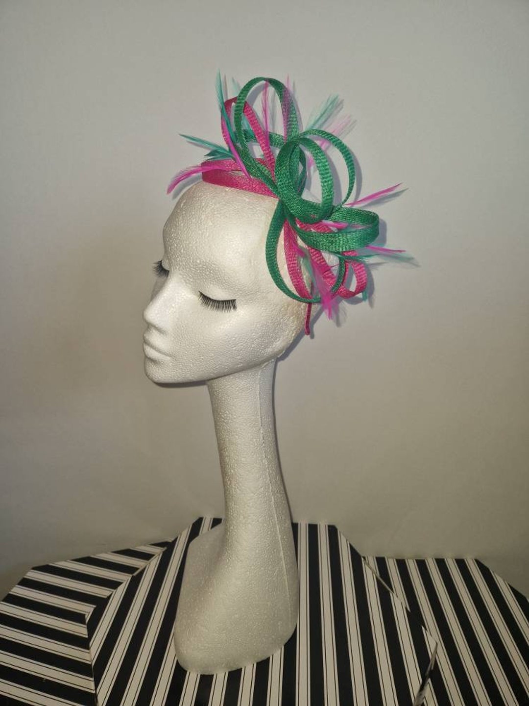 Cerise Pink and Emerald Green Feather Fascinator Hatinator Weddings