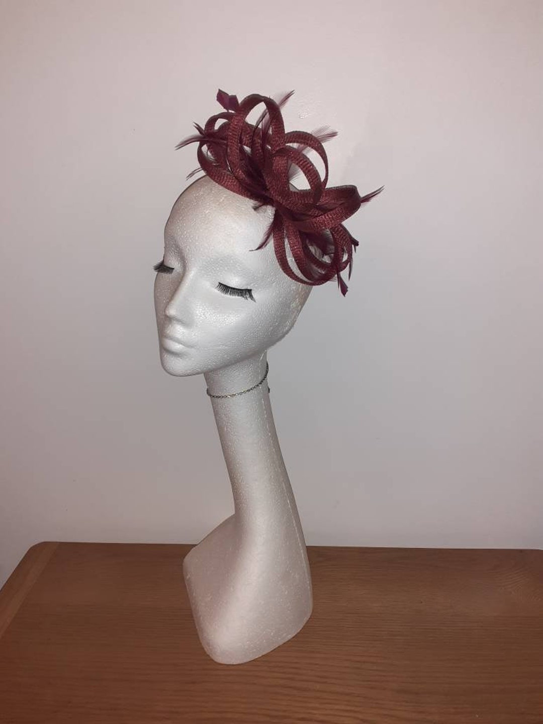 Burgundy Wine Feather Fascinator Hatinator for Weddings Races and