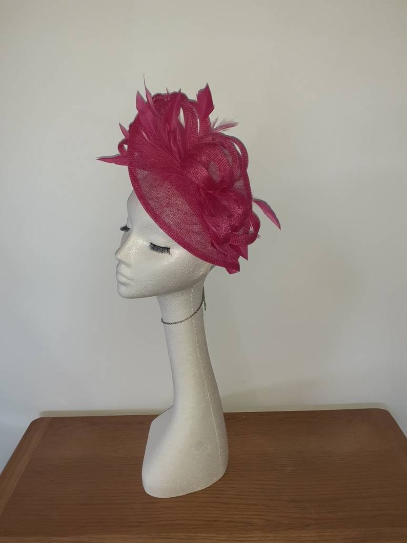 Cerise Fuschia Pink Feather Fascinator Hatinator for Weddings Etsy UK