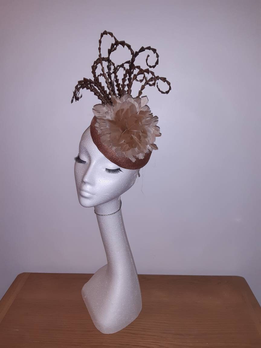 Nude Copper Pheasant Feather Fascinator 