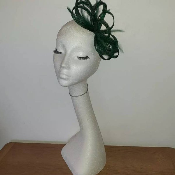 Dark forest bottle green fascinator hatinator for weddings races and special occasions Royal Ascot Aintree Chester Cheltenham races