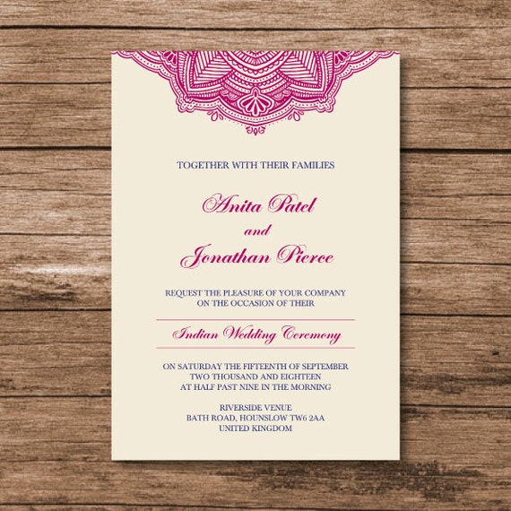 Beautiful Indian Wedding Hand Drawn Henna Pattern Invitation Etsy