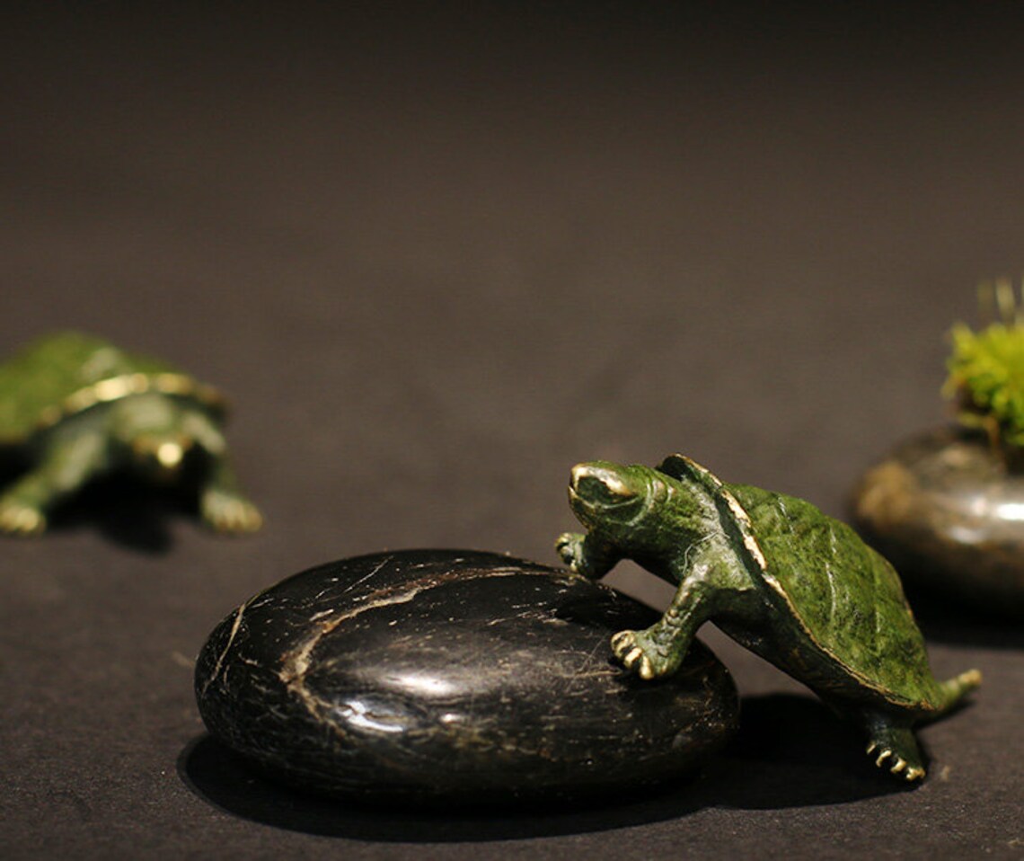 Chinese Green Feng Shui Longevity Turtle Brass Etsy