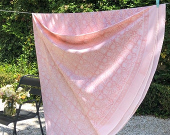 Large round tablecloth 300 cm diameter-118 inches-6 to 11 people - Refined table linen thick cotton hand printed with stamp-block print