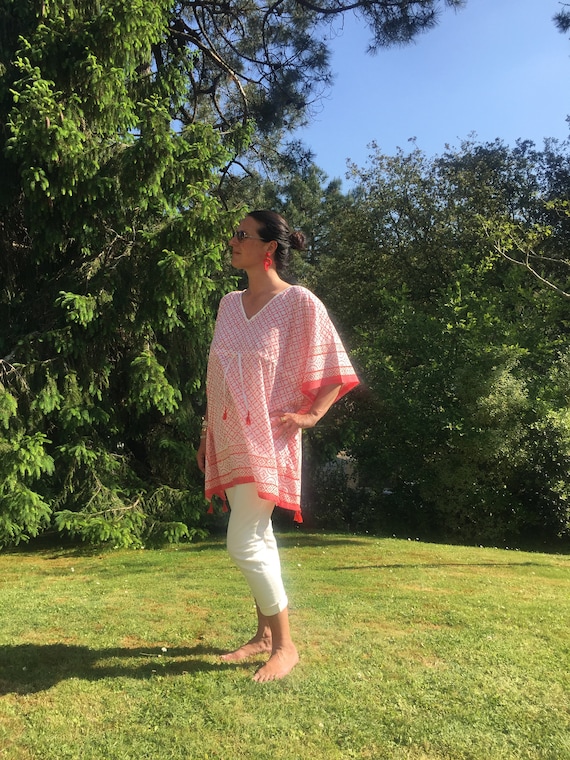 Robe Courte Bohème Chic Forme Caftan Boho Luxe Tunique De Plage Esprit Gypset Beachwear Resortwear Emma Corail Tangerine De Villa Dissi
