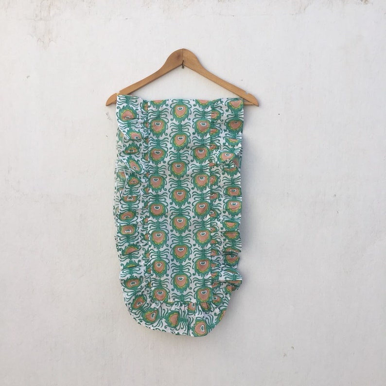 Strandtunikakleid Badekaftanponcho für Mädchen Farngrün mit Rüschen handbedruckter Tamponblockdruck aus indischer Baumwolle Bild 4