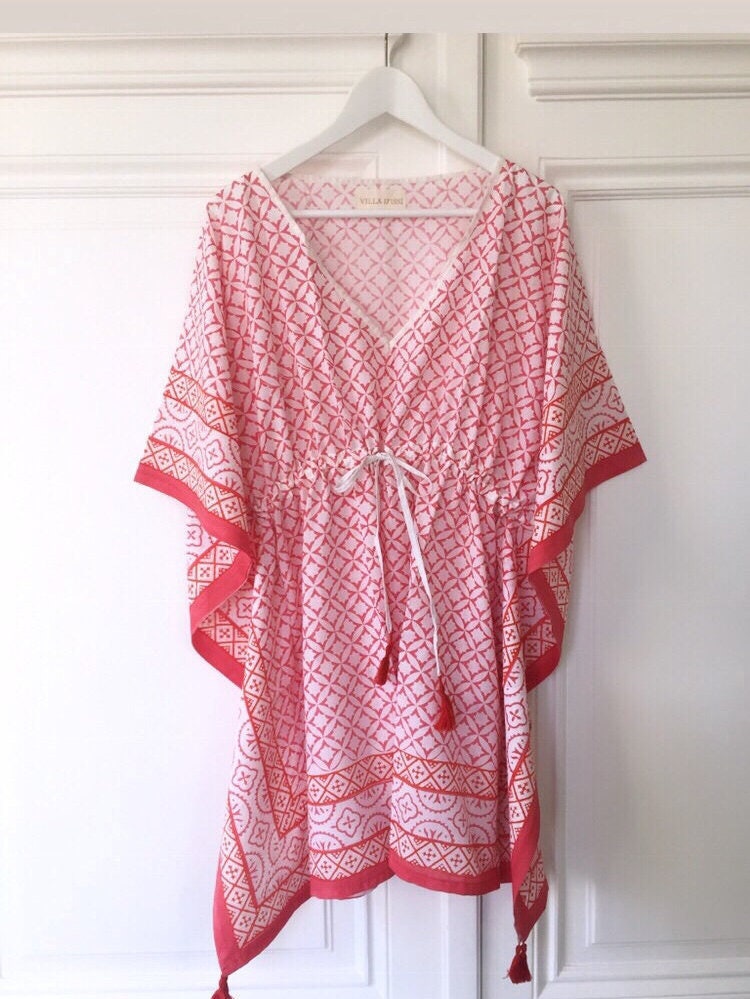 RARE Vintage Indian Block Print Kaftan 1960s/70s. Handwoven Cotton