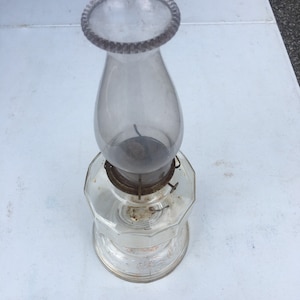 Very Old Glass Pedestal Kerosene Oil Lamp Ruffled Globe
