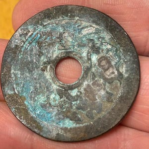 Old antique Chinese bronze charm coin token