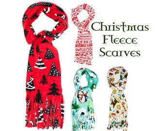 Festive Christmas Designer Scarves, handmade from anti pill polar fleece  Ultra soft and warm fabric, perfect stocking filler or xmas gift
