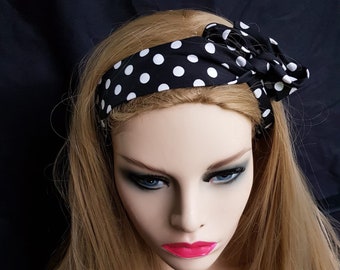 Great Retro Polka Dot Designer Wired Headband Quick and Easy to tie your hair up - no Knots just twist 100% Cotton Fabric