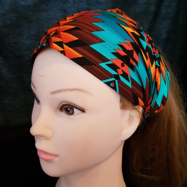 Beau bandana coloré d'influence cherokee/navajo/inca/aztèque de style sud-ouest américain/élastique pour cheveux/chimio/dames/trésors intemporels