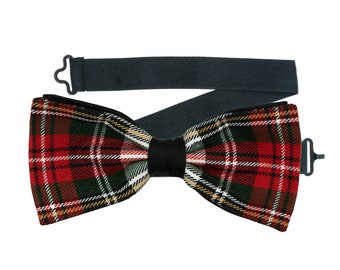 White Royal Stewart Tartan bow tie perfect for Weddings Graduation/Prom Neck-Tie also wear as a hair bow.  Party/Event Scottish Plaid Plait