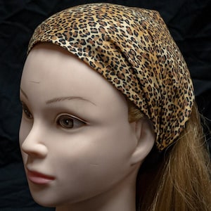 Gorgeous Leopard Print on this elasticated headband great for tying hair back, ideal Chemo head wear or bandana bandanna
