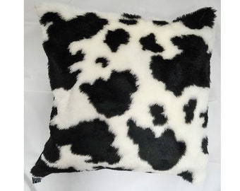 Beautiful & Soft Cow Faux Fur Fluff Cushion Cover Great Fun Fabric Soft Decorative Fits 18" x 18" Cushion perfect for sofa or bed Blk/Whit