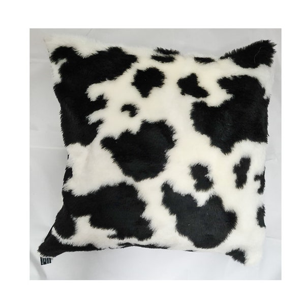 Beautiful & Soft Cow Faux Fur Fluff Cushion Cover Great Fun Fabric Soft Decorative Fits 18" x 18" Cushion perfect for sofa or bed Blk/Whit