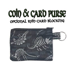 Monedero esqueleto de dinosaurio hecho a mano de 100% algodón ideal para dinero en efectivo, tarjetas y monedas Regalo ideal o relleno de medias Paleontología de huesos de dinosaurio