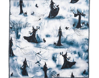 Beautiful Witches in the forest with cats & ravens designer bandana Headband Biker Gothic Dog Tie Chemo Wear Timeless Treasures