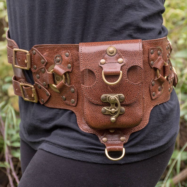 Useful and stylish Handmade Leather Utility Pouch Belt hip belt pocket festival steampunk larp cogs gifts for him, gifts for her image 1