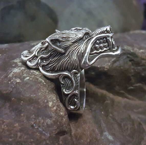 Savage Wolf Ring .925 Solid Sterling Silver Biker Rocker Pagan