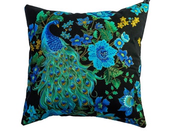 A Stunning Peacock & Flower Cushion Cover Fits 18" x 18" Cushion perfect scatter cushion for your sofa or bed feather ~ floral