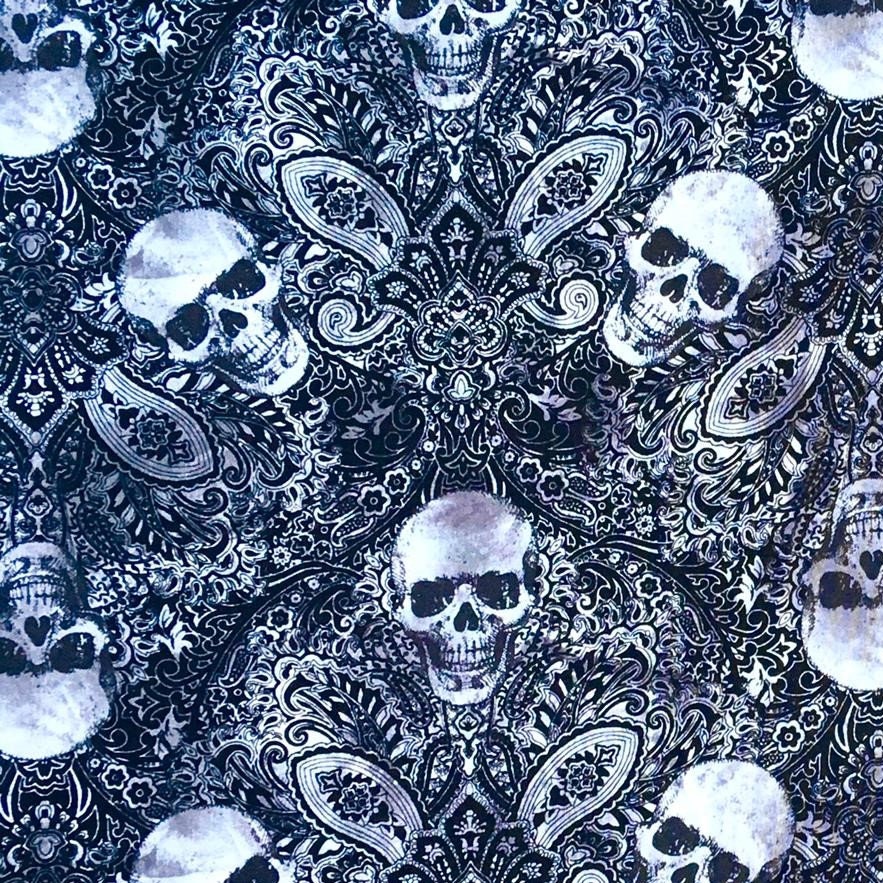 Gothic Dark Filigree/paisley Skull Design Bandana, Headband Biker