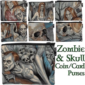 Zombie & Skull Coin and Card Purse great for cash cards coins handmade from alexander henry 100% cotton perfect gift for horror fans