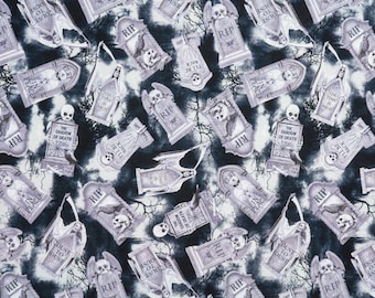Great Skull & Tombstone fabric 100% Cotton Timeless Treasures material perfect for halloween