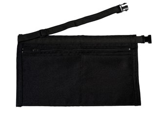 Pochette de vente pour commerçant faite main en tissu épais noir, 4 poches, idéale pour séparer la monnaie des billets lors de la vente, clip de fixation à la taille