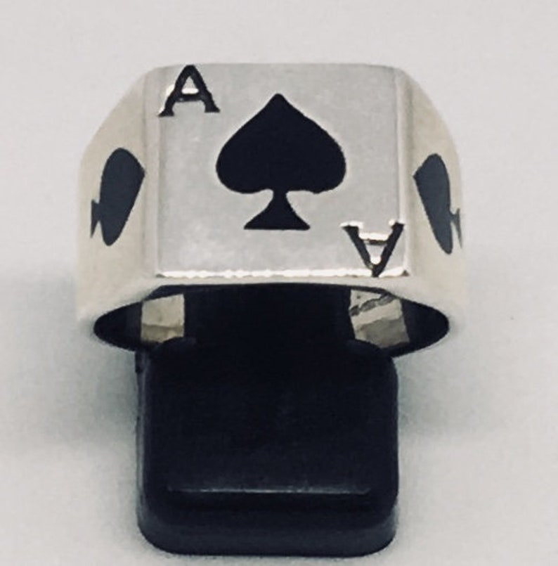 casino gamble Biker gambler Ace of Spades Signet Ring .925 solid sterling silver band Metal