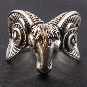 Bague tête de bélier en argent massif 925 motard à bascule bélier mouton chèvre Baphomet bijoux animaux occultes viking odin païen celtique