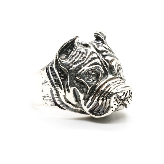 ブルドッグ/ブルマスティフ犬のヘッドリング。925スターリングシルバー