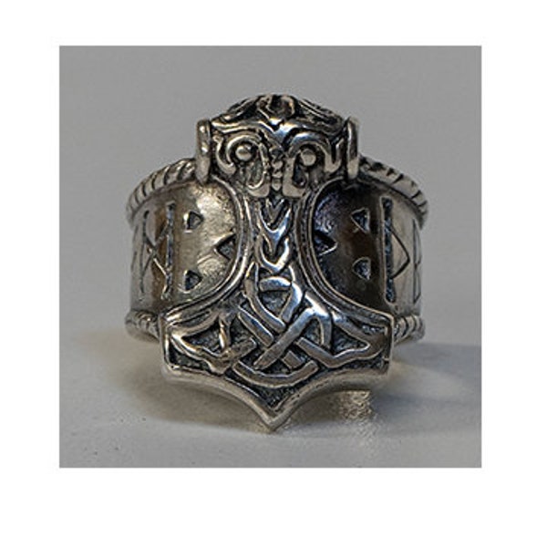 Thors Hammer Rune Ring .925 solid sterling silver Viking Mjolnir, Odin, Norse, Thor, Metal, Biker Gothic Runes