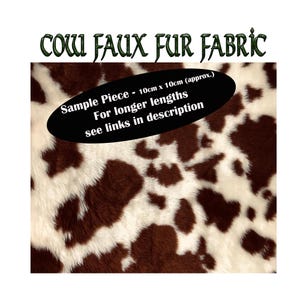 Puede incluir: Una muestra de tela de imitación de piel de vaca de color marrón y blanco. La tela mide 10 cm x 10 cm.  Muestra - 10 cm x 10 cm (aprox.). Para longitudes más largas, consulte los enlaces en la descripción.