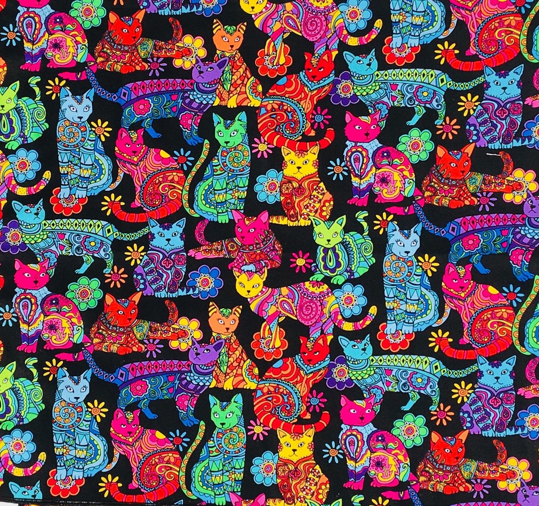 Fat Quarter Beautiful Cat Designer Fabric, Each Cat Has a Different
