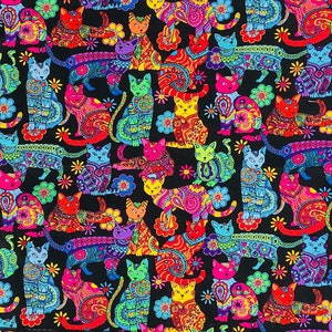 Fat Quarter Beautiful Cat Designer Fabric, each cat has a different mandala design 100% Cotton by Timeless Treasures perfect for face masks