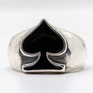 Ace of Spades Signet Ring ~ .925 solid sterling silver band ~ Biker Rocker Style ~ gambler ~ casino ~ gamble ~ christmas gift