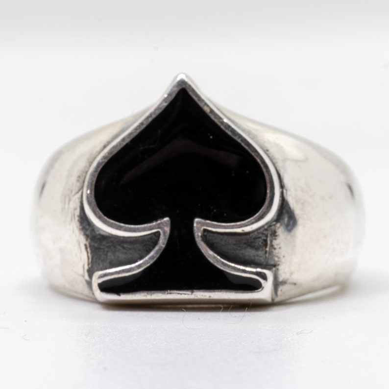 casino gamble Biker gambler Ace of Spades Signet Ring .925 solid sterling silver band Metal