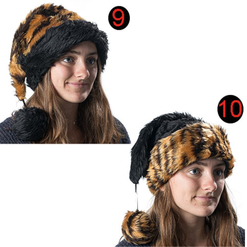Xmas Santa Hat handmade from gorgeous plush Faux Fur fabric, Cruella Dalmatian, Leopard, Tiger, Cow, Elf a festive winter must have! image 6