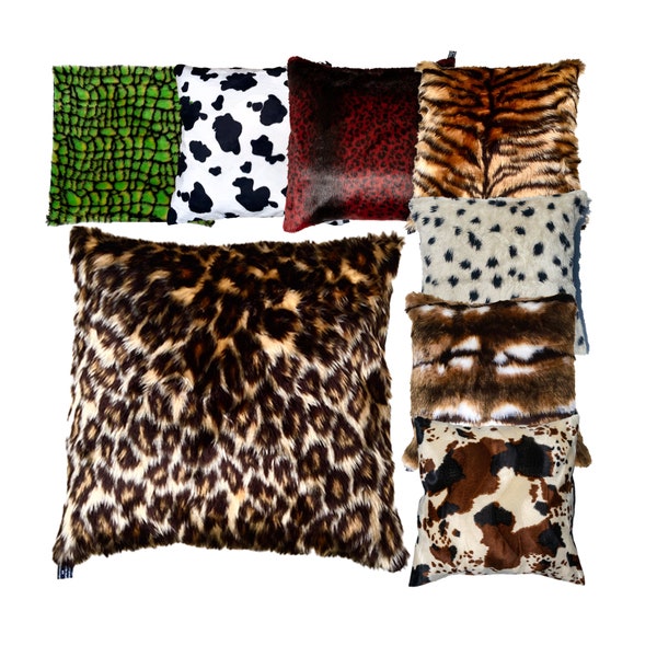 Belle housse de coussin en fausse fourrure animale et velours velboa, douce et décorative, parfaite pour un canapé ou un lit. Convient à un coussin de 18 x 18 po.