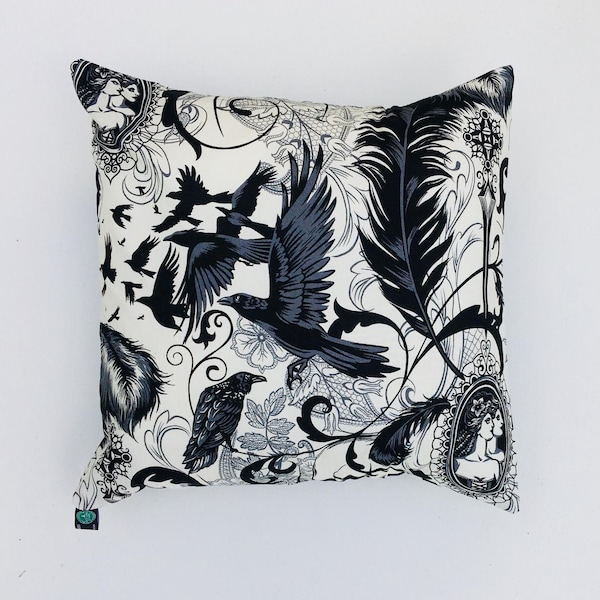 Gothic Cushion Cover Fits 18" x 18" Cushion Case Feather Raven Spiders Skulls  Alchemy Pagan Biker